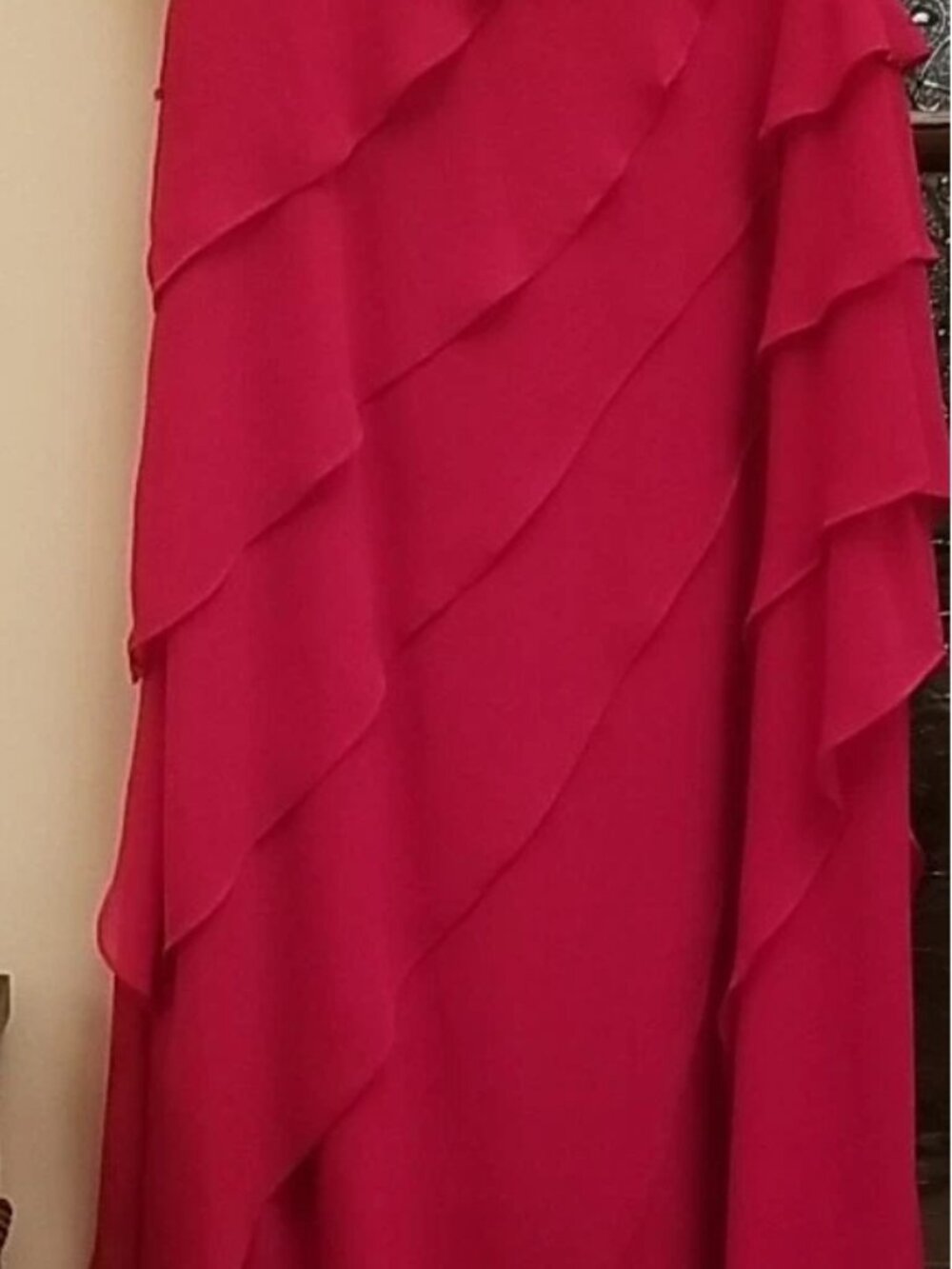 Teri Jon Rickie Freeman Designer $800 Pink Magenta Diagonally Tiered Gown Sz 12 - Picture 9 of 10